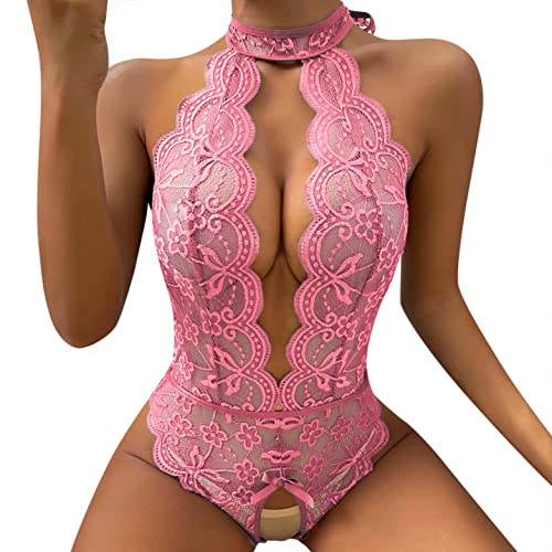 Kwatieh Body Sexy Femme Sensuelle sous Vetements Sexy Solde Lingeries Sexy Hot Lingerie Nuisette Babydoll sous-VêTement Body Combinaison 060906-1220 Rose M Cover