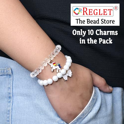 Image of 10 Pcs Charms + 250 Pcs White Glass Beads for Jewellery Making Kit - Glass Beads for Bracelet Making Kit - Bead Craft - 8mm