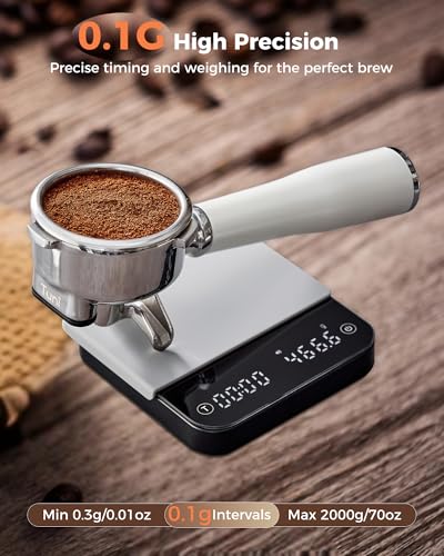 Image of Tuni Rechargeable Mini Coffee Scale with Timer, 2kg /0.1g Accurate Espresso Scale for Espresso and Pour-Over Coffee, Portable Digital Kitchen Scale with Automatic Timing, Black