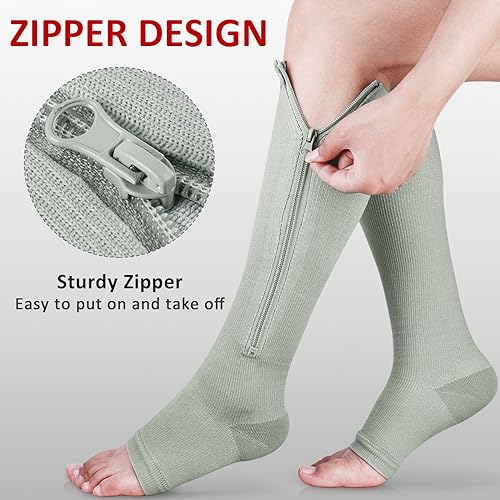 Image of Ailaka Medical Zipper Compression Socks, 15-20 mmHg Knee High Open Toe Compression Socks for Men Women, Support Socks for Varicose Veins, Edema