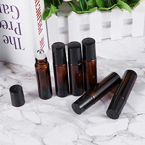 DOITOOL Frasco roll-on de perfume de vidro recarregável de 10 ml, frasco âmbar vazio com esfera de a
