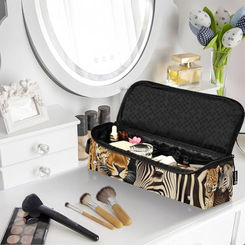 Bolsa de viaje para herramientas de cabello y alfombrilla resistente al calor con gran capacidad para rizadores, planchas y secadores con estampado animal de leopardo y cebras para mujeres miniatura 7