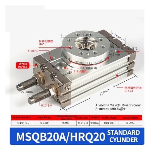 Cylindre rotatif pneumatique MSQB angle réglable pour table rotative - 3