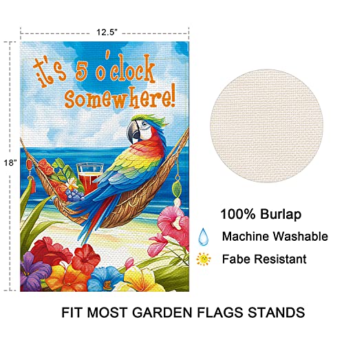 Balgardekor Hello Summer Garden Flag Its 5 O'clock Somewhere Sign Beach Tropical Burlap 12×18 Inch Double Sided Pool Decor Vertical Outside Yard Flag Welcome Happy Party Outdoor Decoration (12.5 X 18, Blue) #TOP5