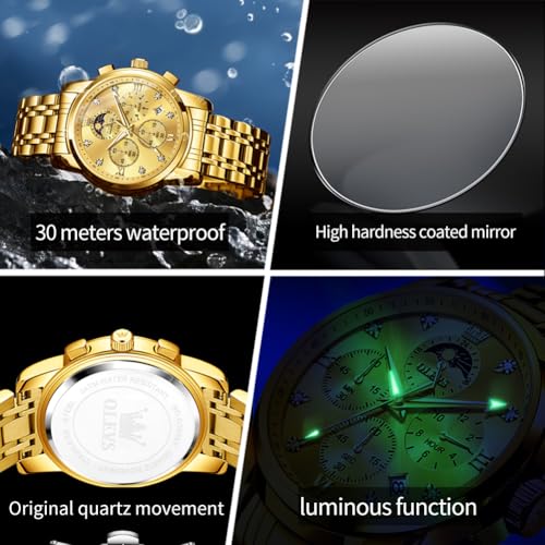 Image of OLEVS Multifunctional Chronograph Calendar Watch for Man Diamond Analog Moon Phases Wrist Watches Stainless Steel Waterproof Luminous Mens Watch