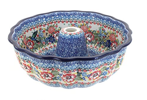 Blue Rose Polish Pottery Hummingbird Ring Cake Pan