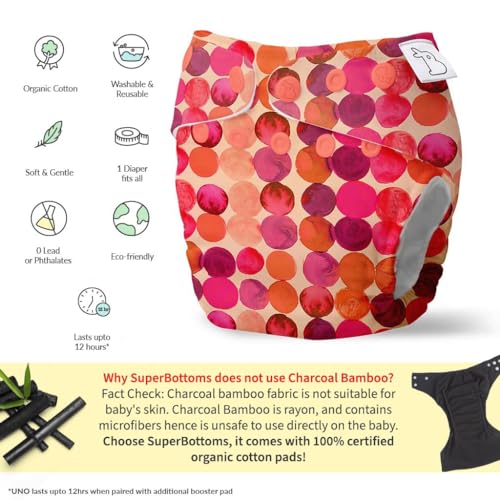 Image of SuperBottoms UNO Freesize Cloth Diaper | Cloth diaper for babies 0 to 3 years | Washable & Reusable cloth diaper | Comes with cloth diaper inserts | 1 Organic cotton Soaker (Li'l Crush)