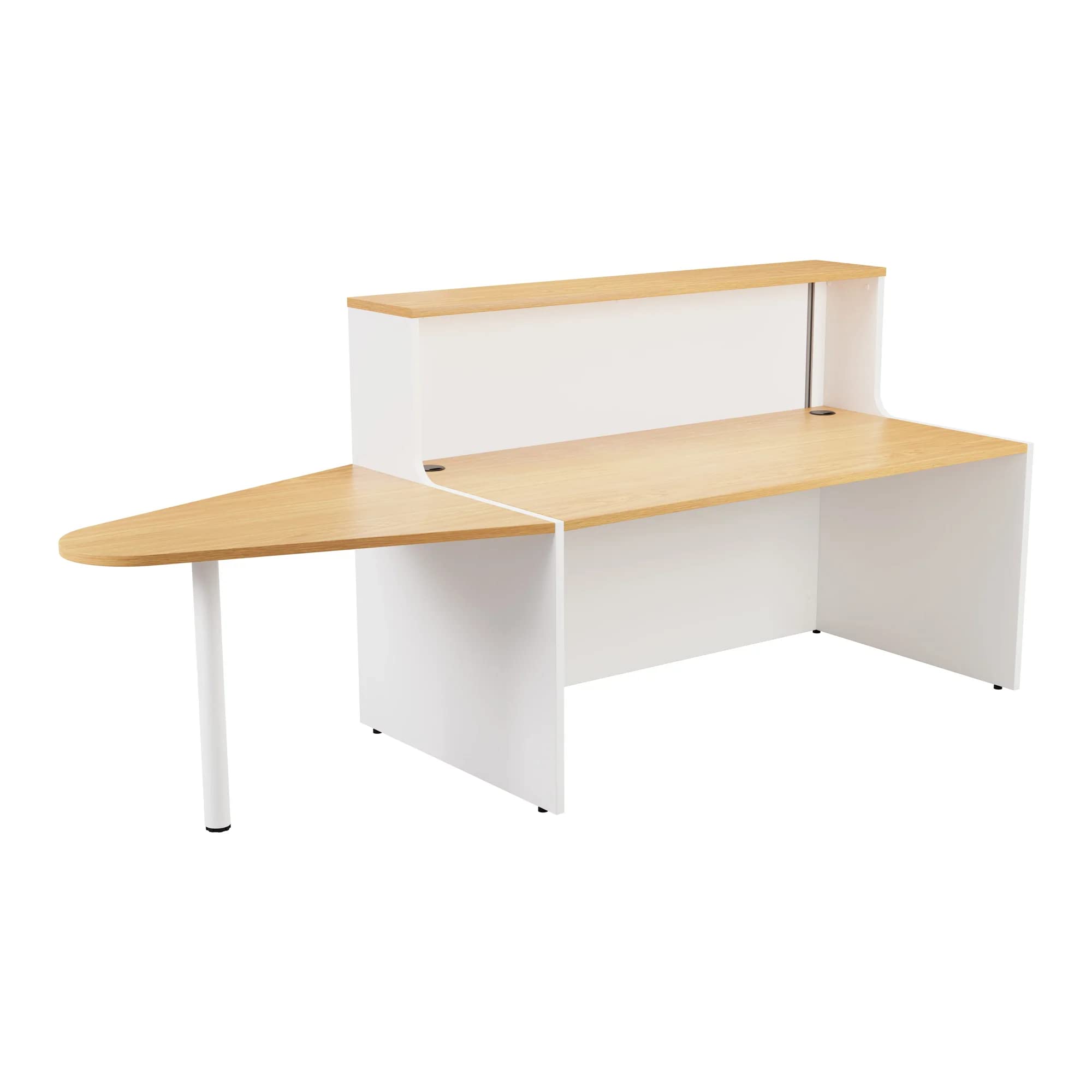 Office Hippo Reception Desk Unit With Extension, Table, Office, Oak Top, White Base, 260 x 89 x 116.5