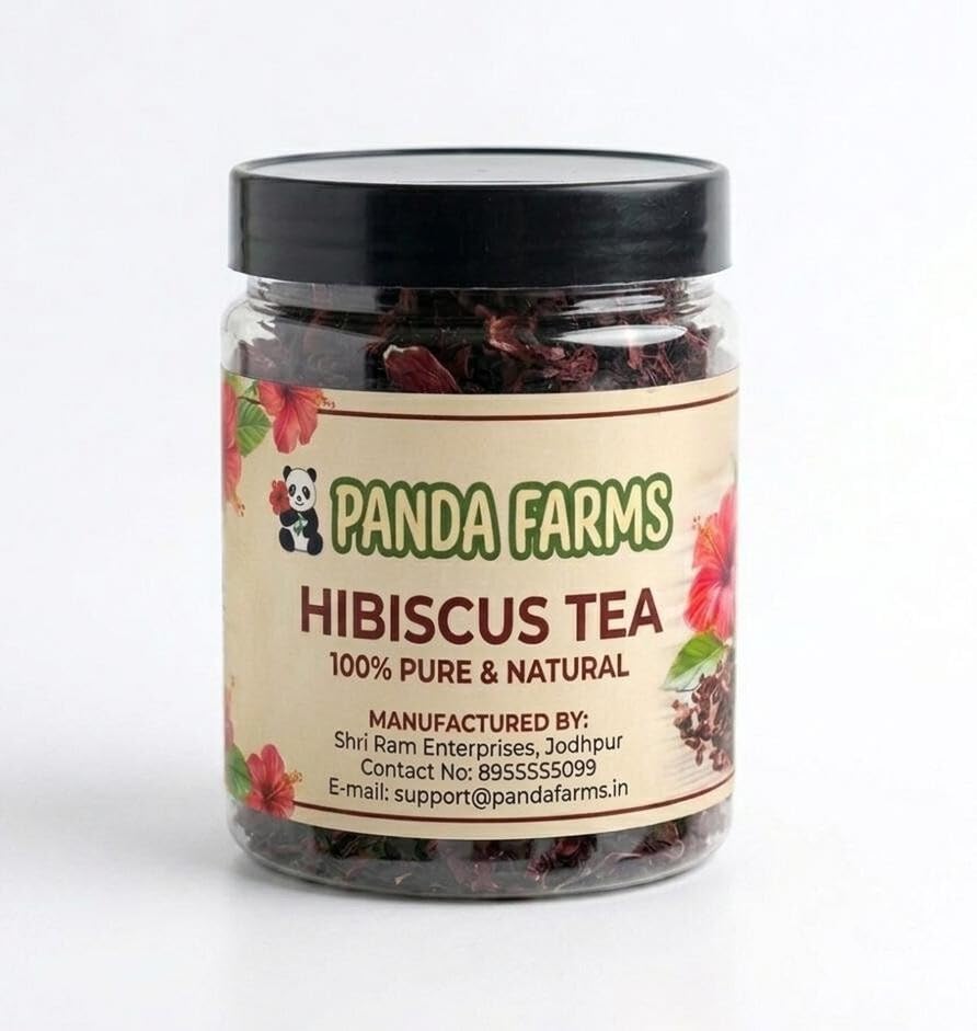 Panda Farms Hibiscus Flower Tea 200g | Premium Dried Hibiscus Petals | Caffeine Free Herbal Infusion | Rich in Antioxidants | Loose Leaf Drink for Hot & Iced Beverages