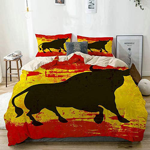 AMIGGOO Bedding Juego de Funda de Edredón,Beige,Toro español sobre una Bandera de...