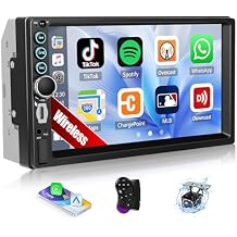 SIXTOP Wireless Apple CarPlay 7 Inch Capacitive Touchscreen Double Din Car Stereo Multimedia Digital Media Receiver, Bluetooth, Android Auto,Waterproof Backup Camera, Type-C,FM,AUX/USB Slot SWC