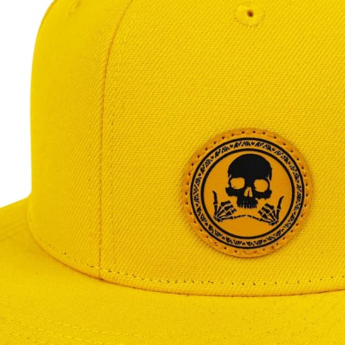 Image of Flat Brim Hats for Men - Gothic Style Skull Hat Leather Pattern - Hip-Hop Snapback Hat Skeleton Hats for Men
