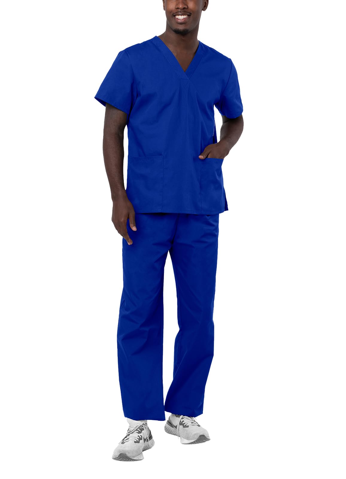 Adar Durable Unisex Scrubs Set - Classic V-Neck Scrub Top & Drawstring Scrub Pants For Men & Women