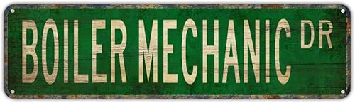 Retro Metal Tin Sign BOILER MECHANIC DR - Classic Trade Sign for Home Garage Kitchen Garden Bar Coffee 4x16 inch