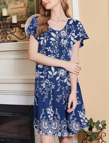 Image of Ekouaer House Dress for Women with Pockets Short Sleeve Moo Moos Plus Size Nightgowns Floral Print Mumu Dresses