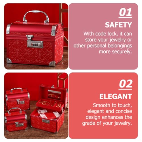 Boîte à bijoux sécurisée à code avec coffret vintage en bois rouge - 8
