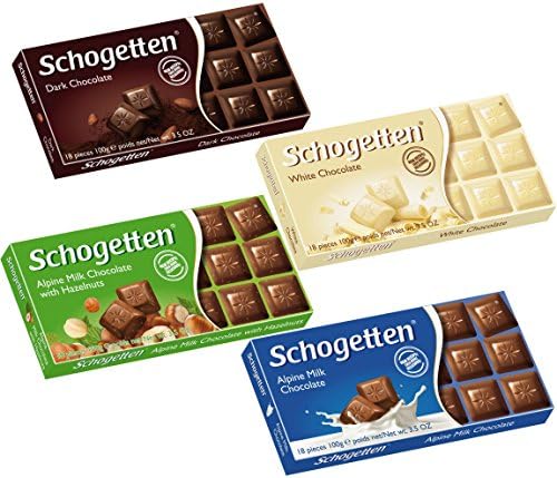 Schogetten German Chocolate Variety Pack, 100g (Bundle of 4-Dark Chocolate, White Chocolate, Alpine, Hazelnut)