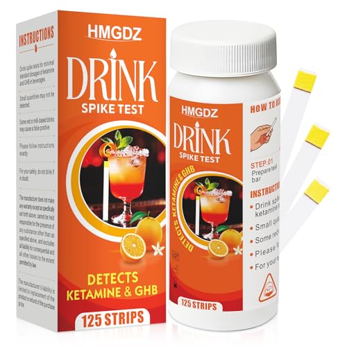 HMGDZ Spiked Drink Test Strips-125 Tests Alcohol Test Strips 10 Second-Side Tests for GHB and Ketamine in the Beverage Beer Cocktail Juice Wine Juice etc.Beverage Safety