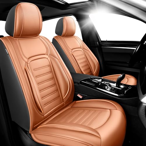 Image of Fit Equinox Premium Leather Car Seat Covers Compatible with Chevy Equinox 2011-2026, Breathable, Wear Resistant, Airbag Compatible, All-Weather Protection & Full Coverage, 2 Front Seat Brown