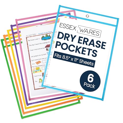 Essex Wares - 6 Pack, Pastel Colors Dry Erase Pockets, 10" W x 13.5" T