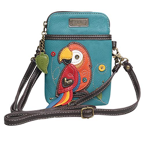 Image of CHALA Bird Collection Cell Phone Crossbody Purse-Women PU Leather /Canvas Multicolor Handbag with Adjustable Strap