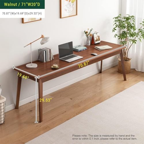 Image of Modern Long Wooden Computer Desk, Natura; Brown Writing Table for Home Office, Minimalist Design,71 inch Simple Modern Extra Long 2-Person Wood Computer