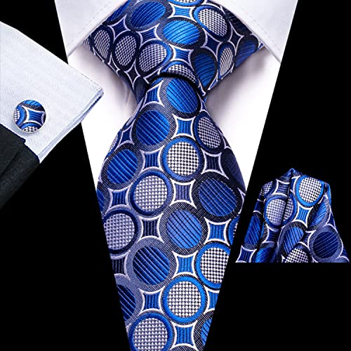 Image of Hi-Tie Silk Ties for Men Plaid Paisley Striped Necktie Pocket Square Cufflinks Set Formal Business