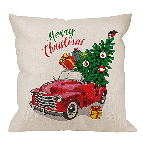 CANSEGO Funda de almohada con diseño de árbol de abeto y regalos de algodón y lino cuadrado estándar Cover
