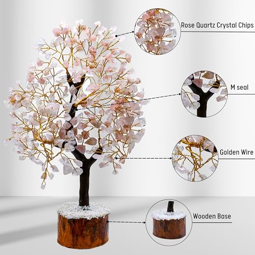 Image of Certified Rose Quartz Crystal Tree for Good Luck - Healing Crystals Money Tree for Wealth, Positive Energy at Home Office - Decorative Spiritual Gifts for Vastu, House Warming
