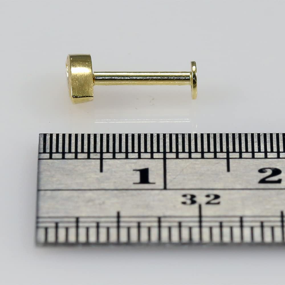 Juego completo de aretes de oro amarillo de 14 quilates con piedra de circonita cúbica marqués – Piercing para labio / cartílago de la oreja – Labret de oro de 14 quilates – Labret de
