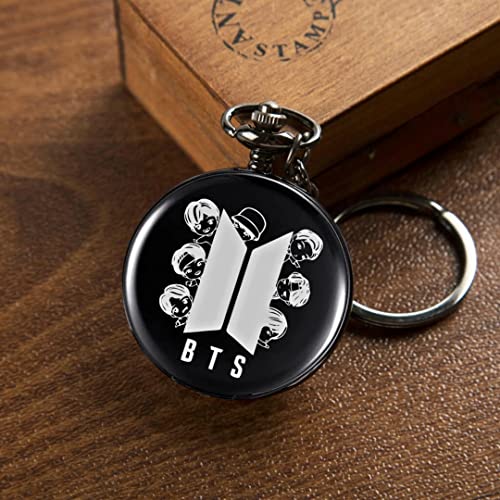 Image of Vintage Gandhi Style Pocket Watch with Engraved Designs & Messages Royal Black Analog for Men Women & Kids Includes Key Ring for car or Bike Keys Ideal Gift