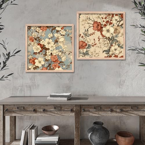 Image of kotart Premium Digital Paintings with Frame for Home Decoration - Floral Painting for Living Room Bedroom Office Room Decor - Painting for Wall Decoration - Set of 2 Multicolor paintings (13x13 inch, B)