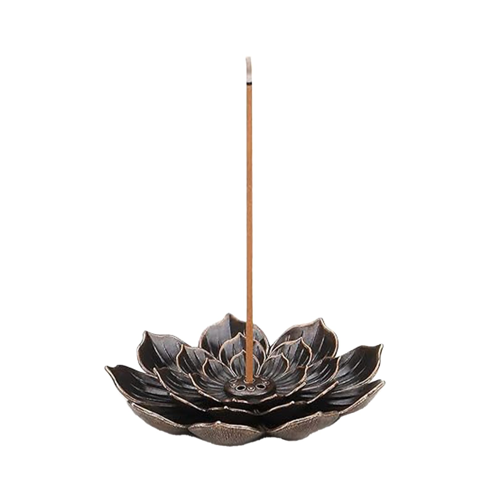 Jrteay Bronze 3-Tier Lotus Incense Holder, Premium Zinc Alloy Stick Cone Coil Incense Burner With Detachable Ash Catcher For Home Office Yoga Meditation, Antique Finish Aromatherapy Accessories