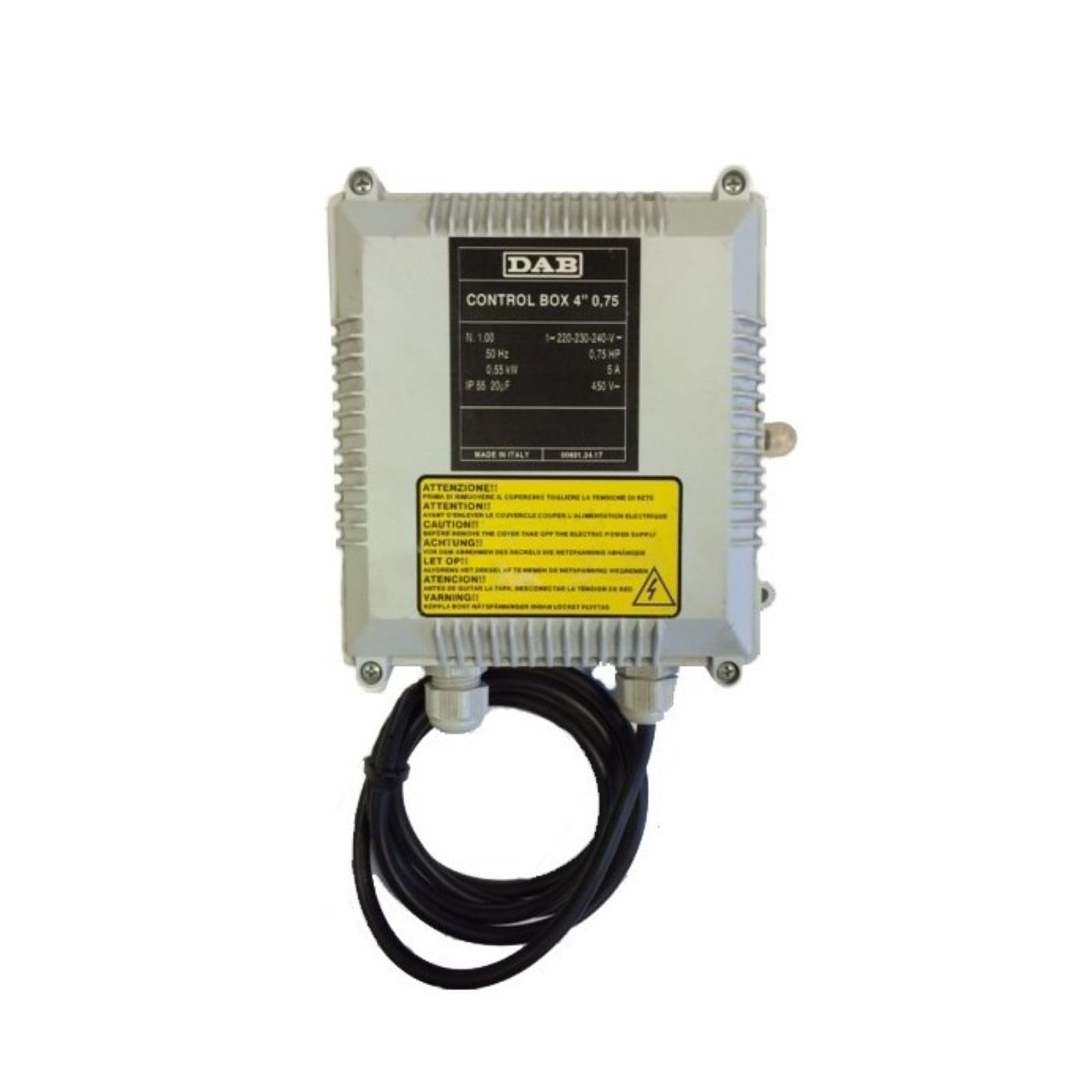 Cuadro de arranque con condensador para bombas eléctricas sumergibles 1,5 HP 1,1 kW – DAB Control Box 4"