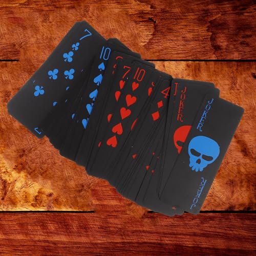 Supvox Wasserdichtes Spielkartendeck mit Totenkopfmotiv: Pokerkarten aus Schwarzem PVC-Kunststoff für Erwachsene – Einzigartiges Totenkopfdesign für Halloween-Partys Und Spiele – Bild 5