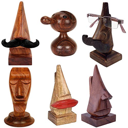Craftland Wooden Nose Spectacle Stand (Brown, 5 Inches x 5 Inches x 9 Inches)