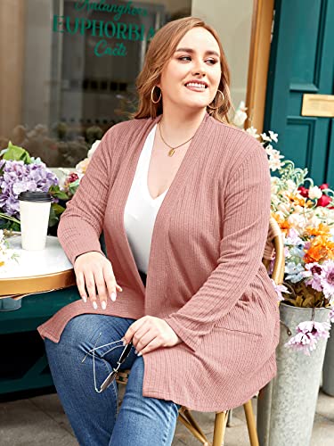 Image of LARACE Open Front Knit Plus Size Cardigan Sweaters for Women with Pockets