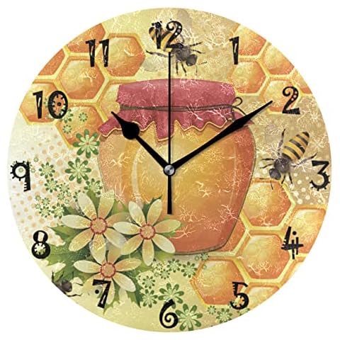 Sawhonn Cute Honey Bee Daisy Flower Wall Clock Silent Non-Ticking Battery Operated Round Clocks for Boys Girls Home Room Bedroom Kids Cover