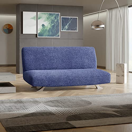 Paulato By Ga.i.co. Futon Cover - Armless Couch Cover Sofa Bed Slipcover Without Armrest - Soft Fabric Cover - 1-Piece Form Fit Stretch Futon Cover For Kid Pet - Microfibra Collection - Blue #TOP1