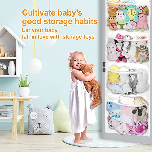 Adgoaler Stuffed Animal Storage, Over Door Stuff Animals Organizer With 4 Large Pockets For Kids Plush Stuffies, Hanging Toy Plush Storage For Nursery, Bedroom, Easy Installation (White) #TOP1
