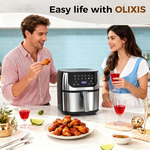 Image of OLIXIS 8.5Qt Air Fryer, 12-In-1 Large Air Fryer for Family, 400F Rapid Air Crispy Technology, Roast Bake Dehydrate Reheat, Nonstick & Easy-Clean Basket, 1800W, Silver