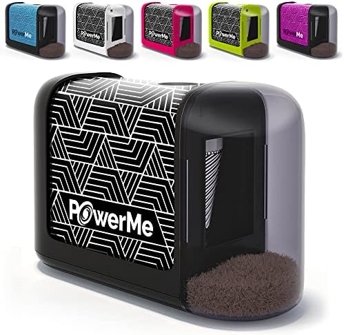 POWERME Electric Pencil Sharpener - Pencil Sharpener Battery Powered for Kids, School, Home, Office, Classroom, Artists – Battery Operated Pencil Sharpener For Colored Pencils, Ideal For No. 2 (Black)