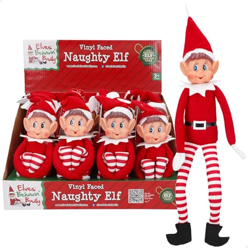 ColorBaby Elves Behavin' Badly Pack 12 Elfos traviesos, Muñeco Original 30 cm, Elfie Flexible, Cuerpo Suave y Cara Vinilo, Duende navideño, Peluche Navidad, Regalo para niños y niñas (85522)