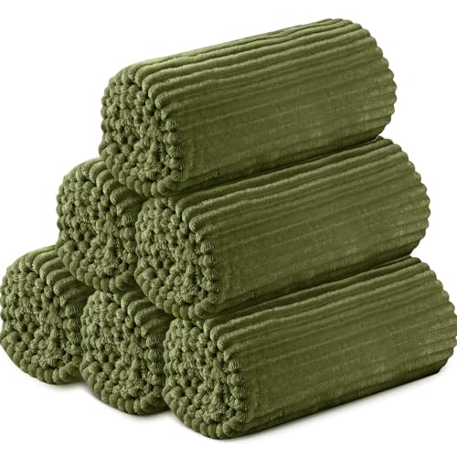 Image of Buryeah 6 Pcs Flannel Throw Blanket Bulk 50 x 60 in Sleepover Blanket Outdoor Wedding Throw Lightweight, Oeko-tex Standard 100 Certified for Sofa Homeless Gifts (Army Green)