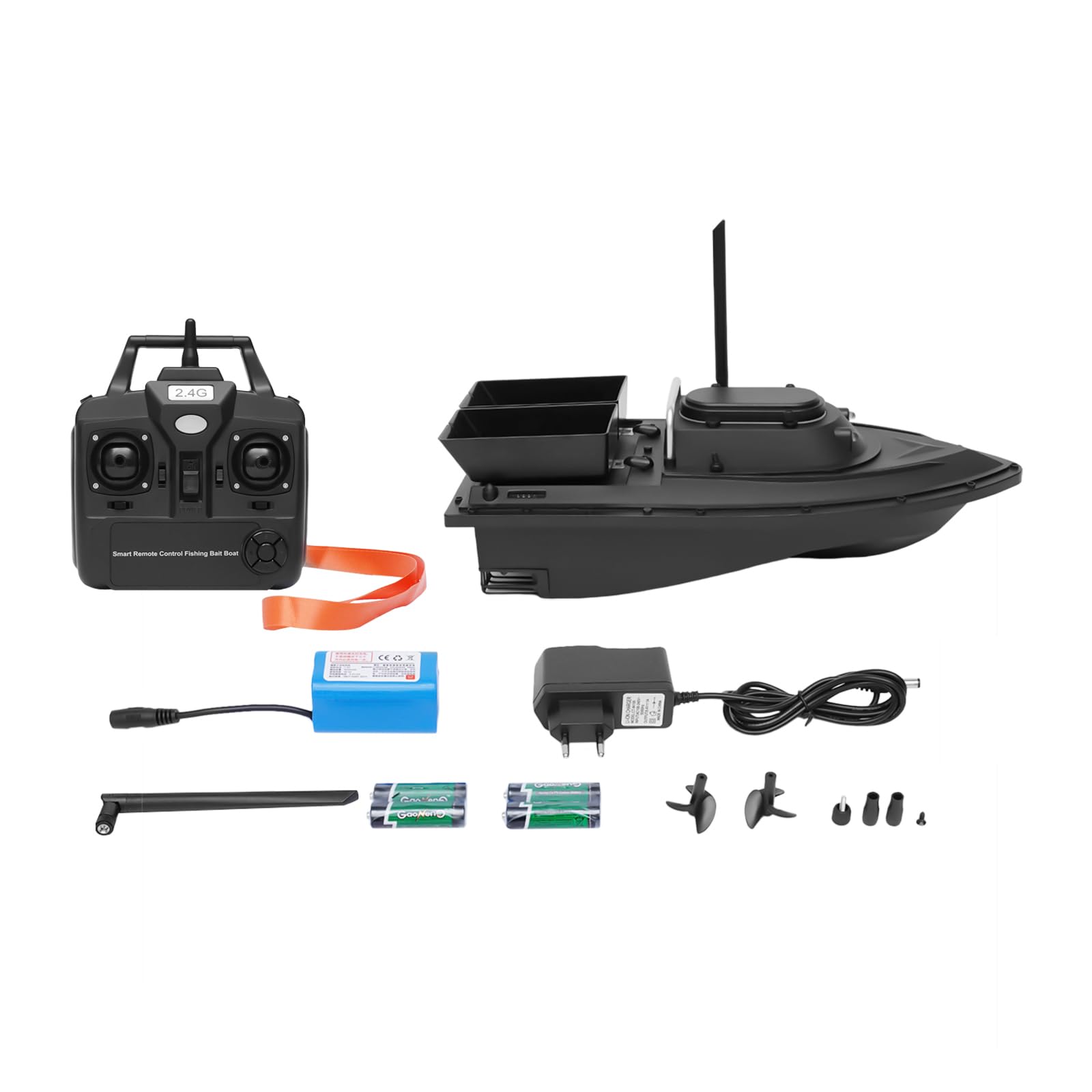 Barca da Pesca, Elettrica con Doppio Scomparto Esche - Telecomando 2.4G 500M - Batteria 5200mAh - Materiale ABS - Luci LED Integrate per Laghi e Pesca Professionale