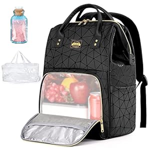 Lekesky Vielseitiger Rucksack Damen mit Isolierfach / 15.6 Zoll Laptop Rucksack – Arbeitsrucksack mit 1 auslaufsicheren Beutel und 1 Kühlakku, Schwarz