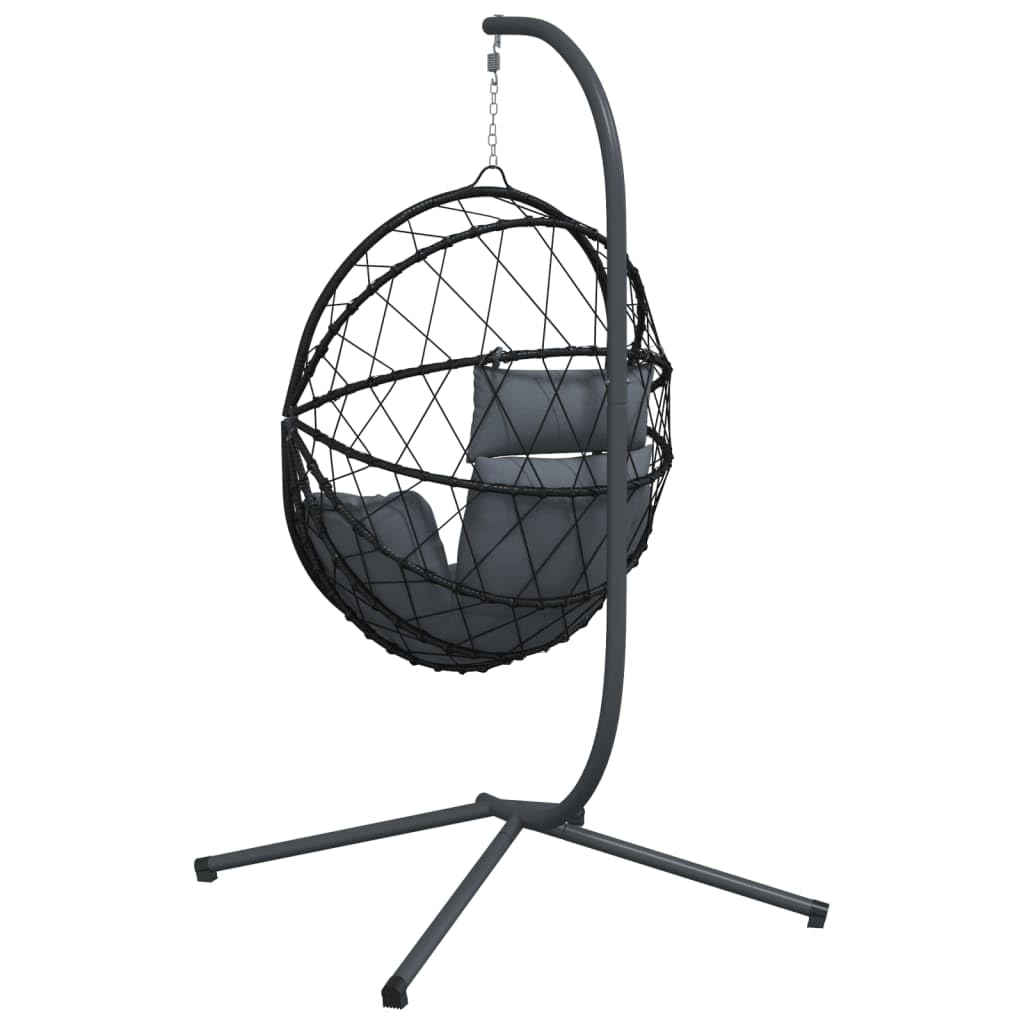 Fauteuil suspendu avec support, design œuf, anthracite, aspect rotin, fauteuil flottant pour salon et jardin, avec rembourrage confortable