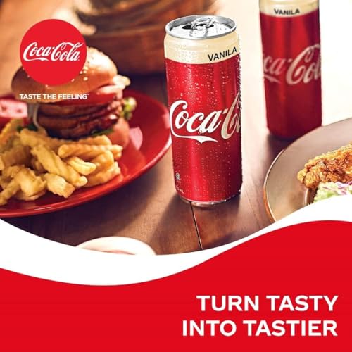 Image of Coca-Cola Vanilla Carbonated Soft Drink That Combines the Classic Taste With the Smooth, Creamy Flavor Of Vanilla 320ml X Pack Of 6 (From USA) DECADENT FOODS
