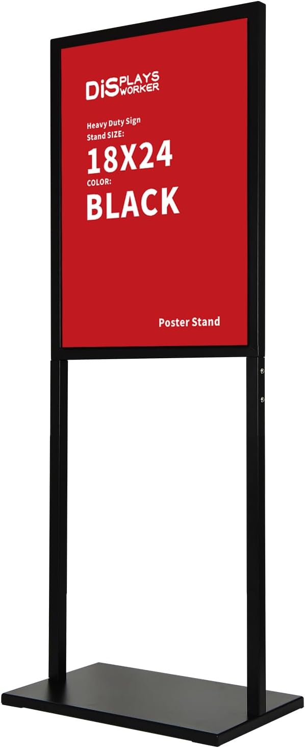 DISPLAYSWORKER Sign holder floor stand, heavy Duty Pedestal poster banner stand for display,18×24 inch slide-in double sided poster sign holder floor standing for board Display (Black, 18×24) Black 18×24