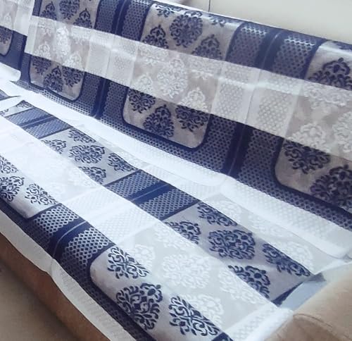Image of Fab Nation Cotton L Shape Sofa Covers for 5 Seater Sofa Set | Sofa Slipcovers for 3 + 2 Seaters Cover Set | Blue & Cream